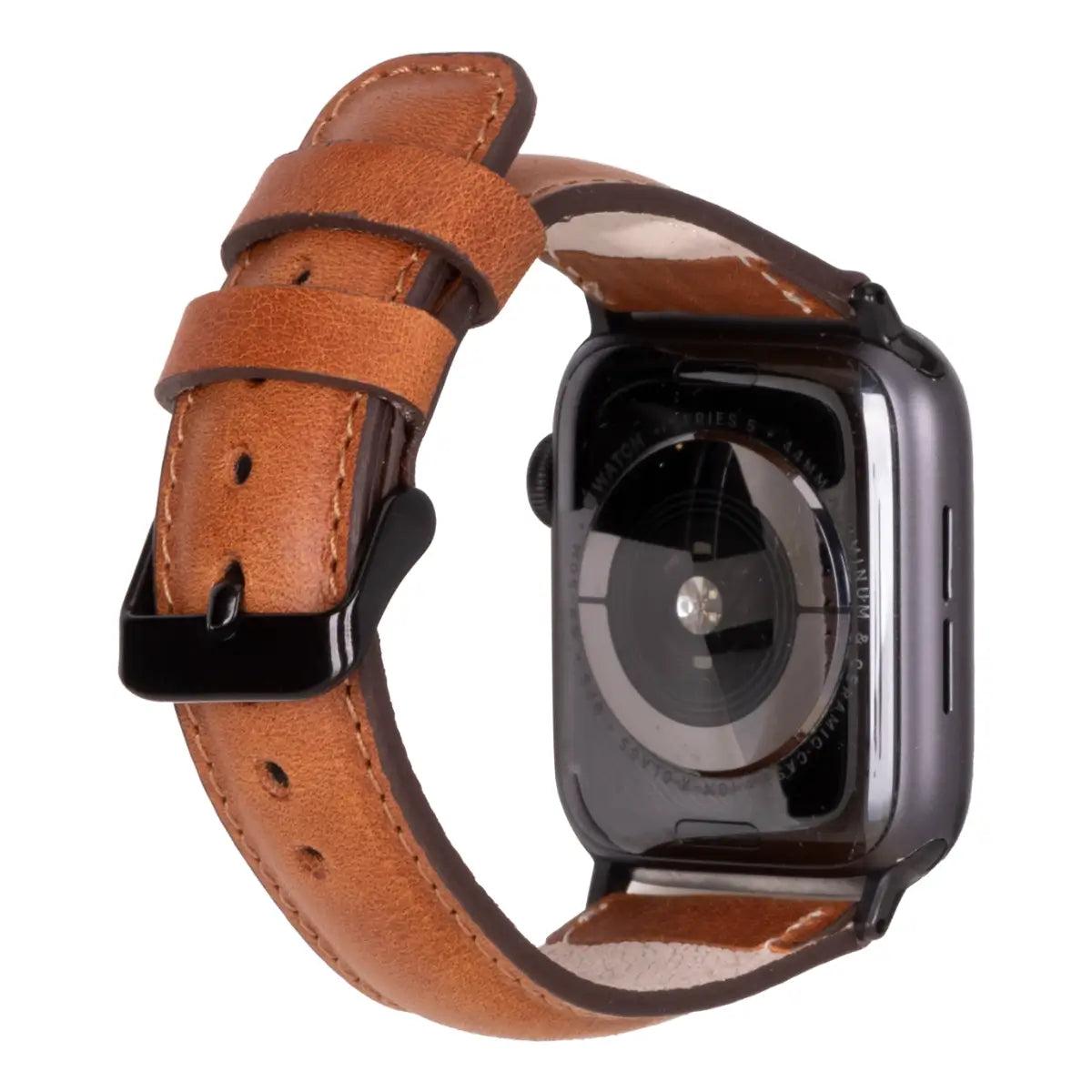 Premium Camel Brown Leather Apple Watch Band - Classic Strap for Apple Watch Series 9/8/7/SE/6/5/4/3 - Durable & Comfortable for Work, Travel & Everyday Wear