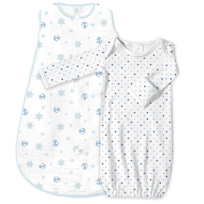 Muslin Non-Weighted zzZipMe Gown & Sack Set - Butterfly Print Baby Sleepwear (BGB 0042) | Soft Newborn Swaddle Outfit for Hospital, Home & Photo Shoots
