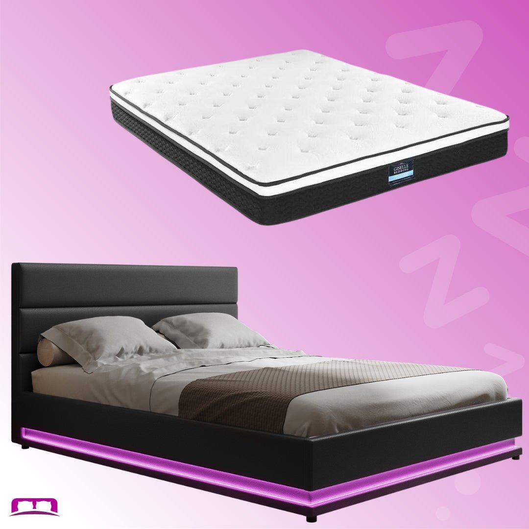 King Size LED Bed Frame with Henley Black & Bonita Euro Top Medium Firm Mattress Set - Perfect for Modern Bedrooms, Guest Rooms & Master Suites