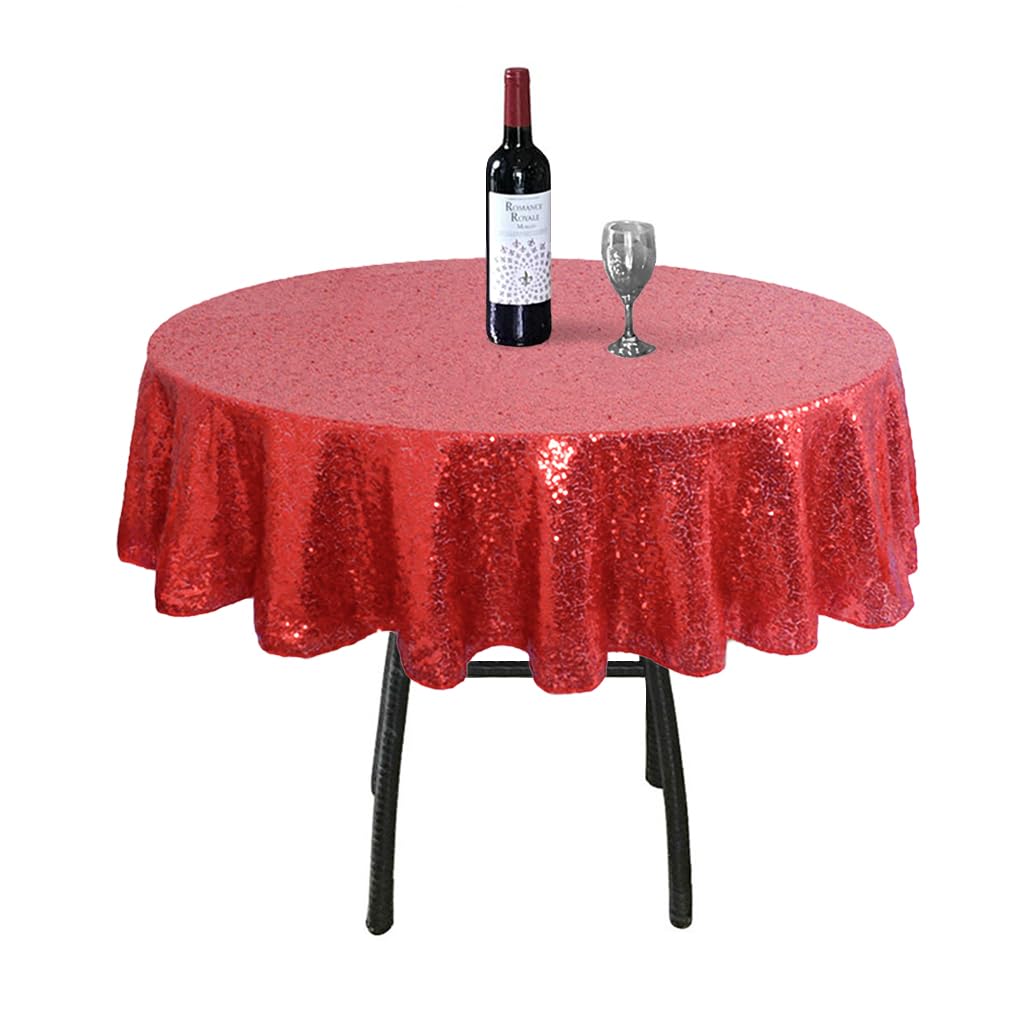 AIXHN 48 Inch Round Red Sequin Tablecloth - Glitter Sparkly Elegant Table Overlay for Weddings, Birthdays, Christmas Decor - Perfect for Cake Tables, Dessert Displays & Party Decorations