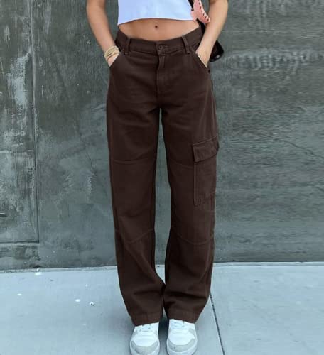 Vintage Y2K Women's High Waist Baggy Cargo Denim Pants - Wide Straight Leg Jeans with Side Pockets | Fall Streetwear Outfit for Casual Wear & Retro Fashion