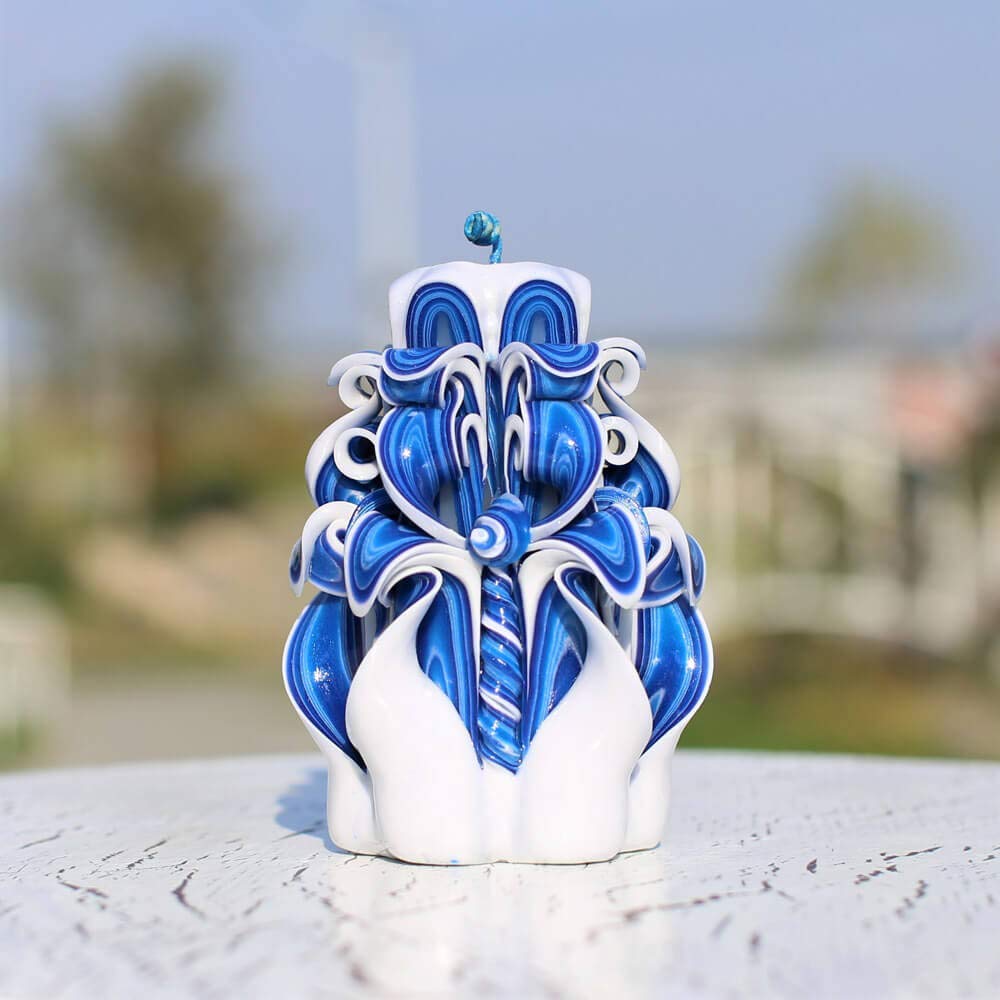 Hand Carved Blue Christmas Candles 5'' - Premium Oscar Candles for Holiday Decor, Gift Giving & Romantic Ambiance