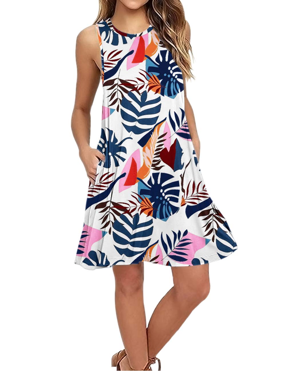 AUSELILY Women's Summer Casual T-Shirt Dress - Beach Cover Up, Plain Pleated Tank Dress for Vacation, Travel & Outdoor Activities