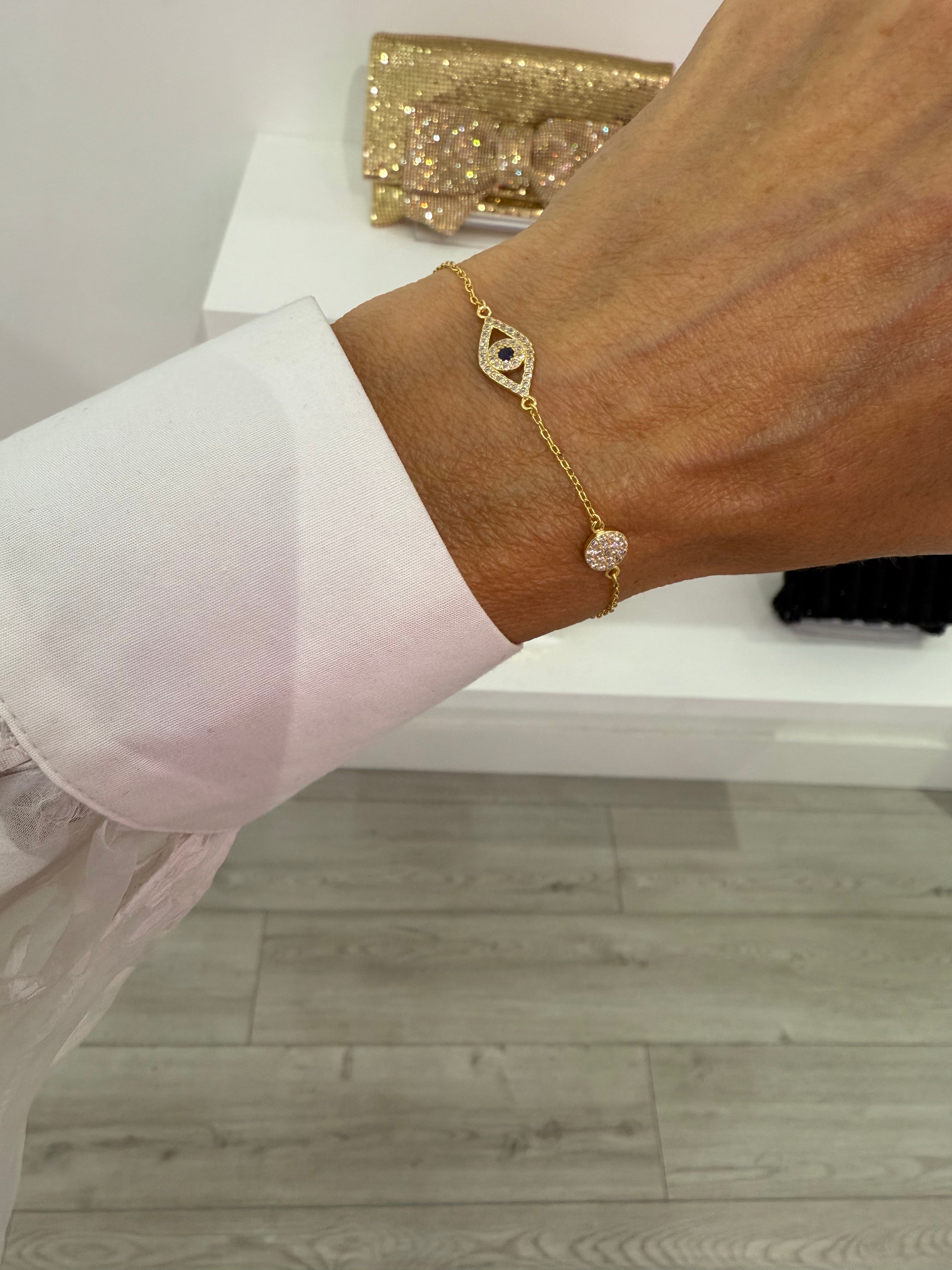 Evil Eye and Disc Bracelet for Women - Protection Charm Jewelry for Good Luck & Positive Energy - Perfect for Everyday Wear, Gifts, and Spiritual Healing