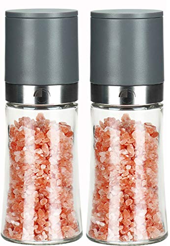 Premium Ceramic Pepper Mill and Salt Grinder Set of 2 - 150ml Gray - Adjustable Coarseness for Freshly Ground Spices - Perfect for Kitchen, Dining Table & Gift Giving