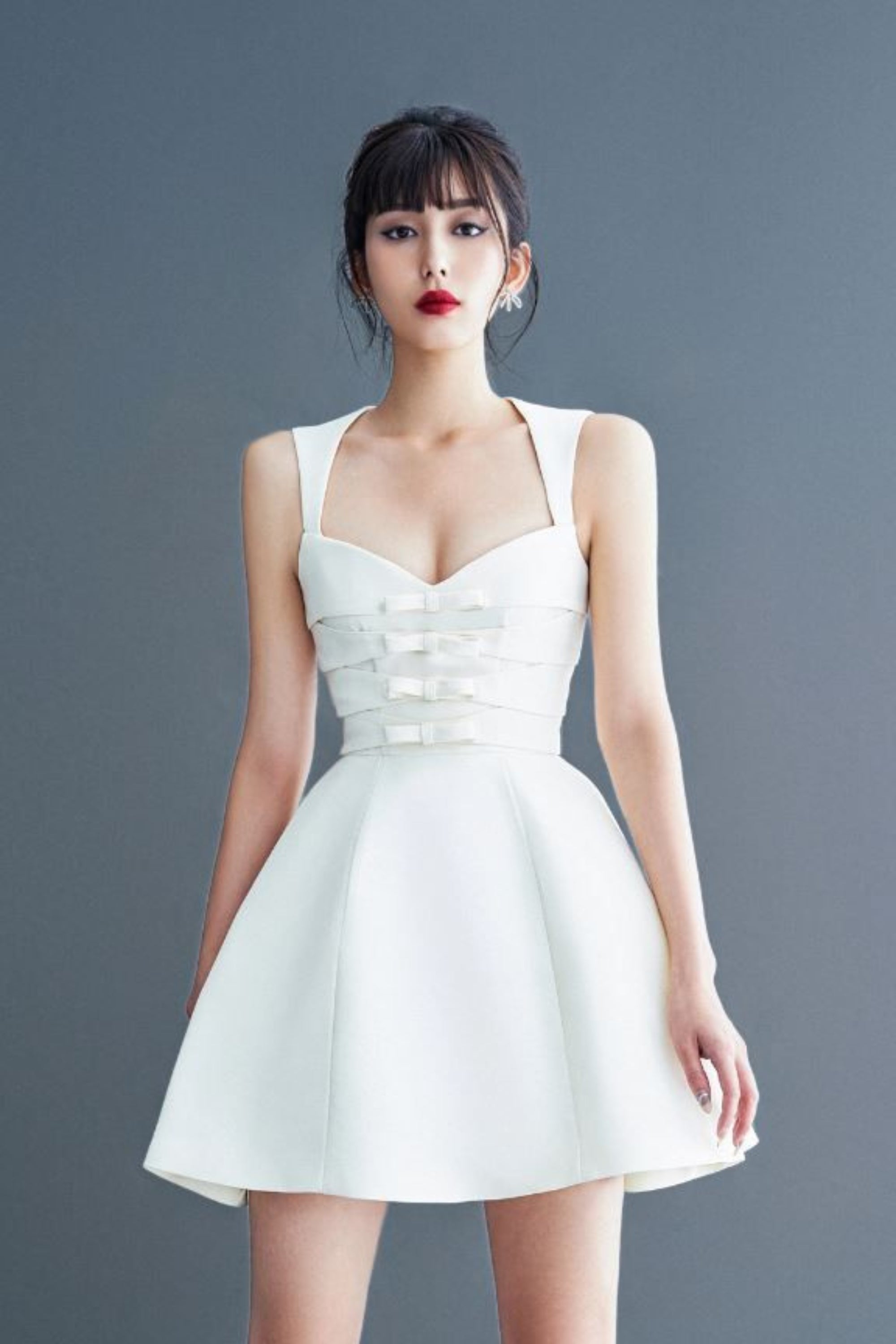 Alyssa Bow Satin Mini Dress in White - Elegant Party & Evening Wear for Women
