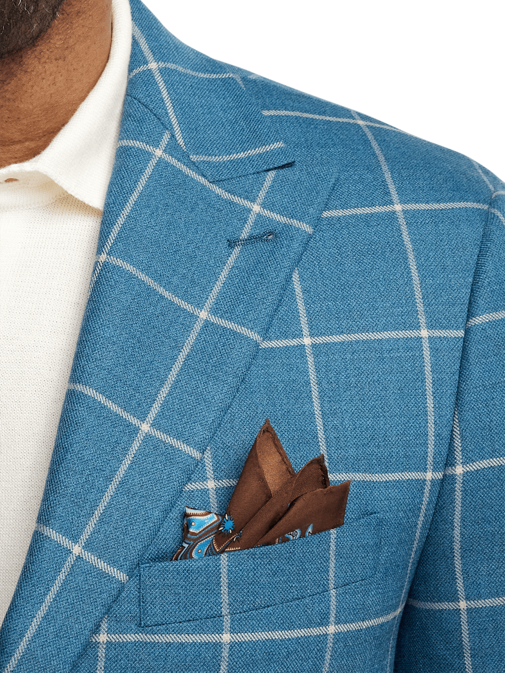 Premium Wool Windowpane Single Breasted Peak Lapel Blazer - Teal Blue | Formal Business Suit Jacket for Men | Perfect for Office, Weddings & Special Occasions
