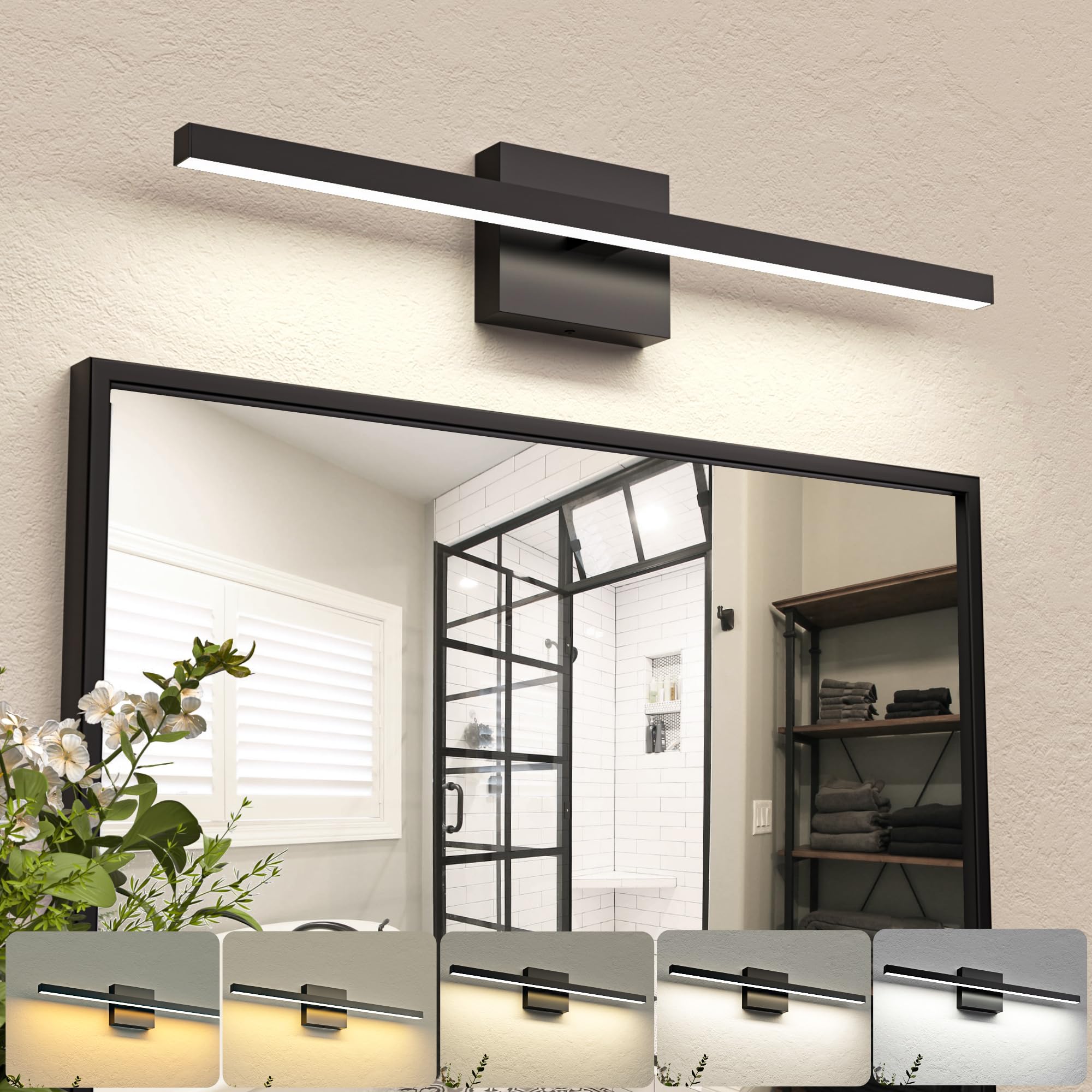 NIORSUN 23.6 Inch Modern Black Bathroom Vanity Light - 14W 5CCT Dimmable LED Mirror Light Fixture, ETL Certified for Bathroom, Restroom & Powder Room - Perfect for Makeup, Shaving & Grooming