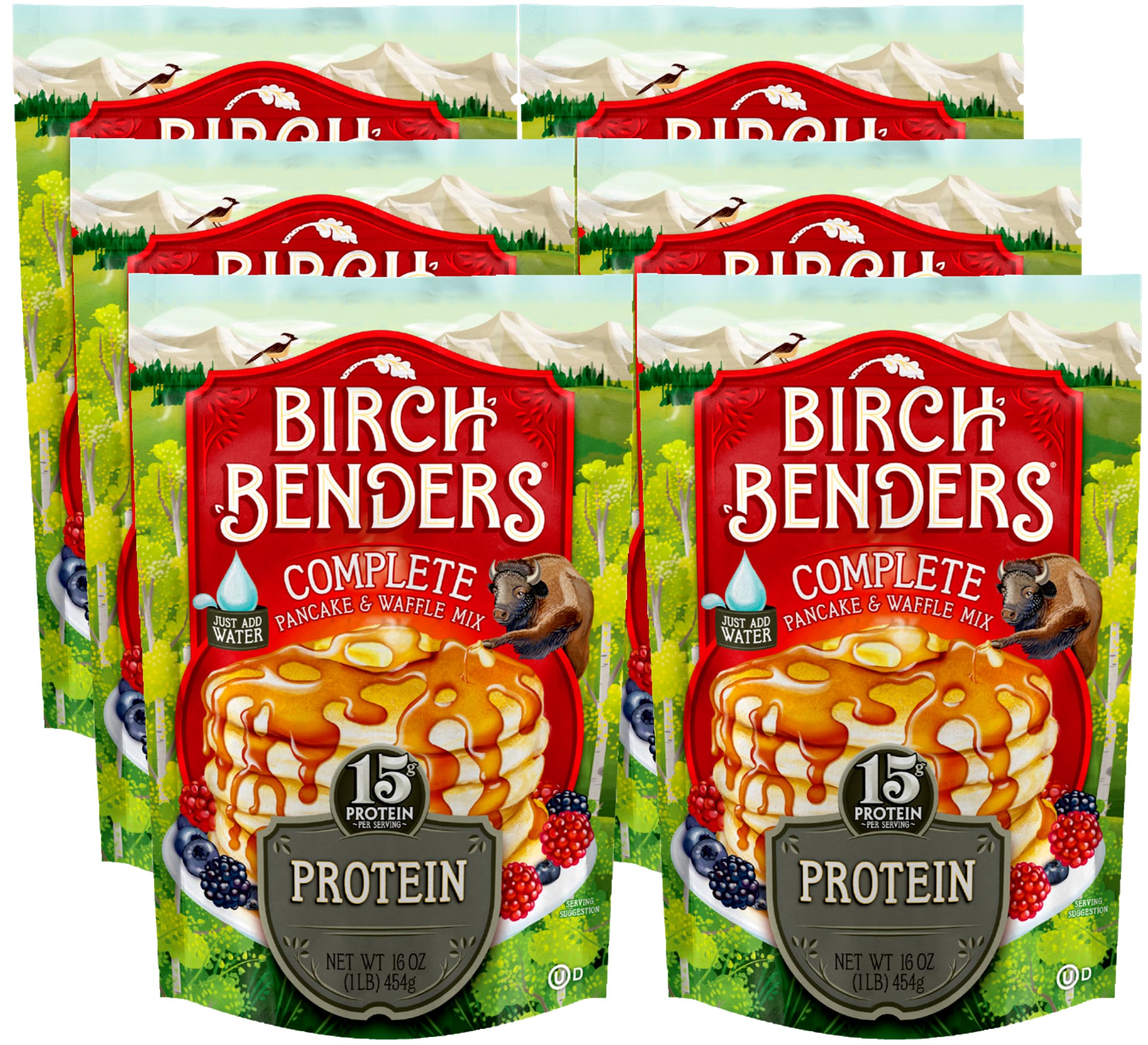 Birch Benders High Protein Pancake & Waffle Mix with Whey Protein - 15g Protein Per Serving, 1lb (6 Pack) | Perfect for Post-Workout Recovery, Keto Breakfast & Healthy Meal Prep