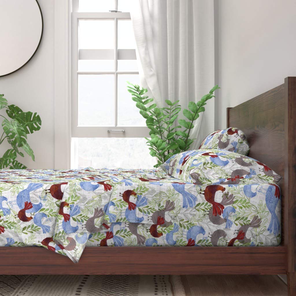 Premium 100% Cotton Twin 3-Piece Sheet Set - Tropical Rooster & Farmhouse Chicken Doodle Print | Soft Breathable Bedding for Country Kitchen, Garden or Rainforest Themed Bedrooms