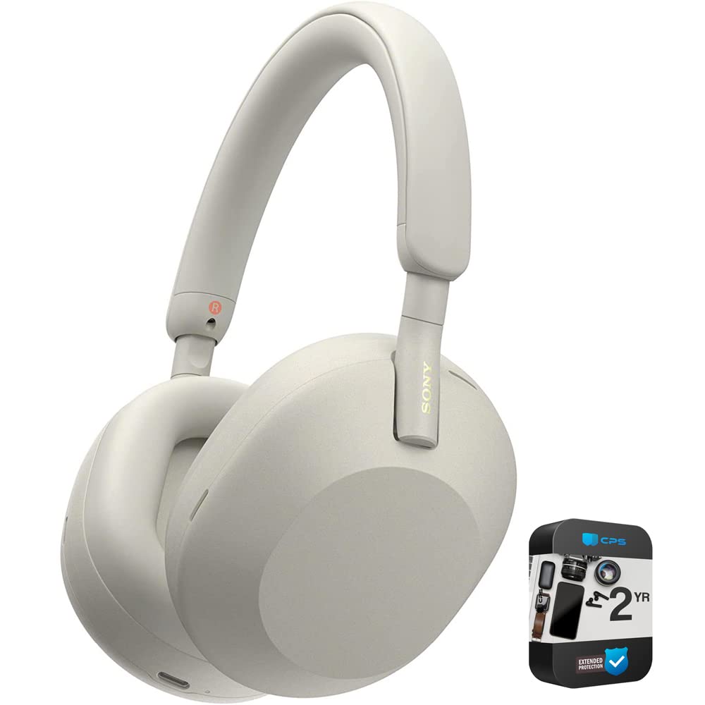 Sony WH-1000XM5 Wireless Noise Cancelling Headphones - Silver (Renewed) with 2-Year CPS Protection | Premium Over-Ear Bluetooth Headset for Travel, Work & Music Lovers