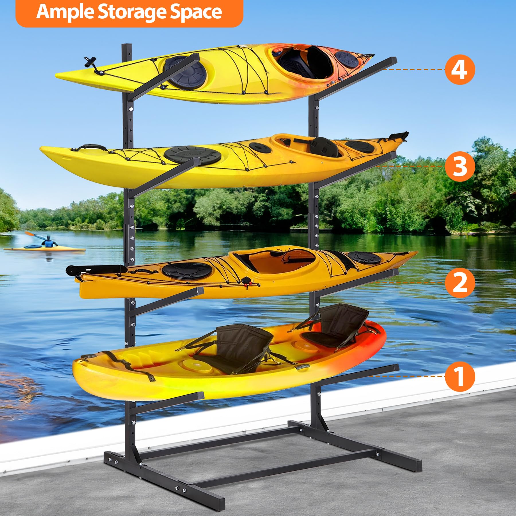 Heavy Duty Freestanding Kayak and SUP Storage Rack - Adjustable Weatherproof Stand for Kayaks, Paddleboards, Canoes & Surfboards - Perfect for Garage, Backyard or Dock Storage