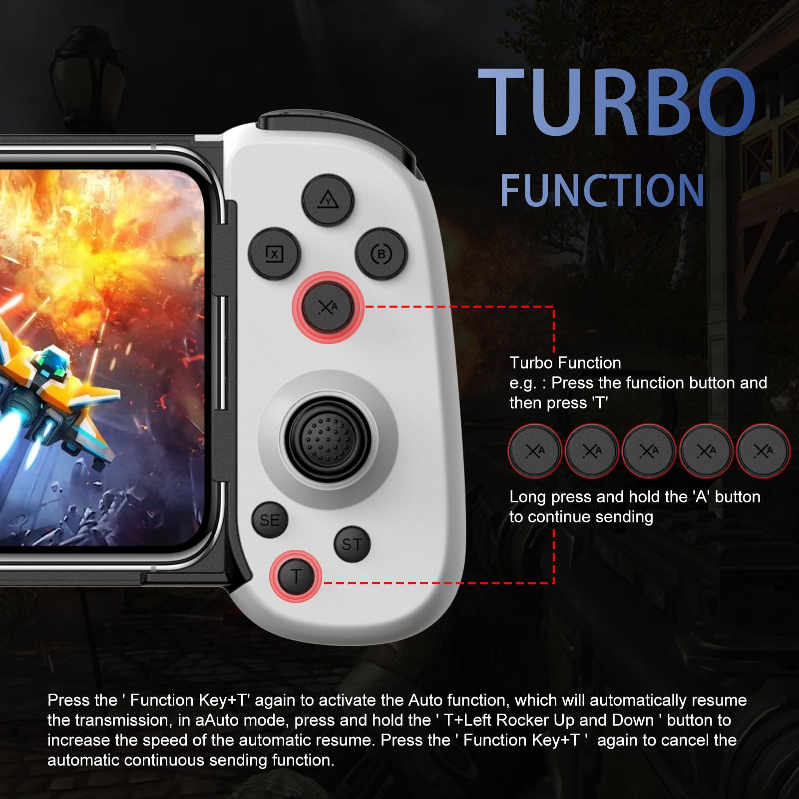 Wireless Gamepad for iPhone, Android, PC - Turbo, Gyro, Dual Motors (White) - Perfect for Cloud Gaming & PS5/Xbox Streaming