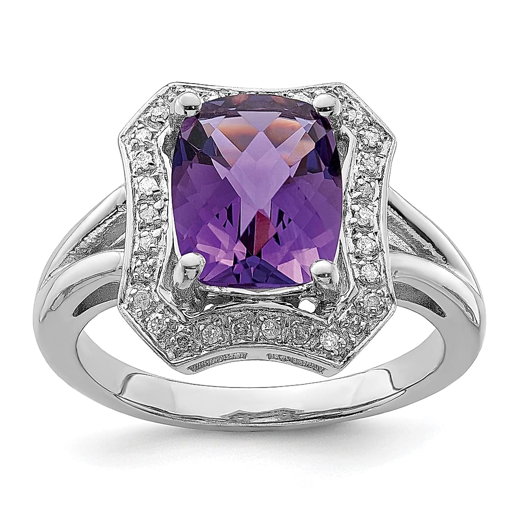 925 Sterling Silver Checker Cut Amethyst & Diamond Ring for Women | Elegant Gemstone Fine Jewelry | Perfect Gift for Her | Anniversary, Engagement & Special Occasion Jewelry