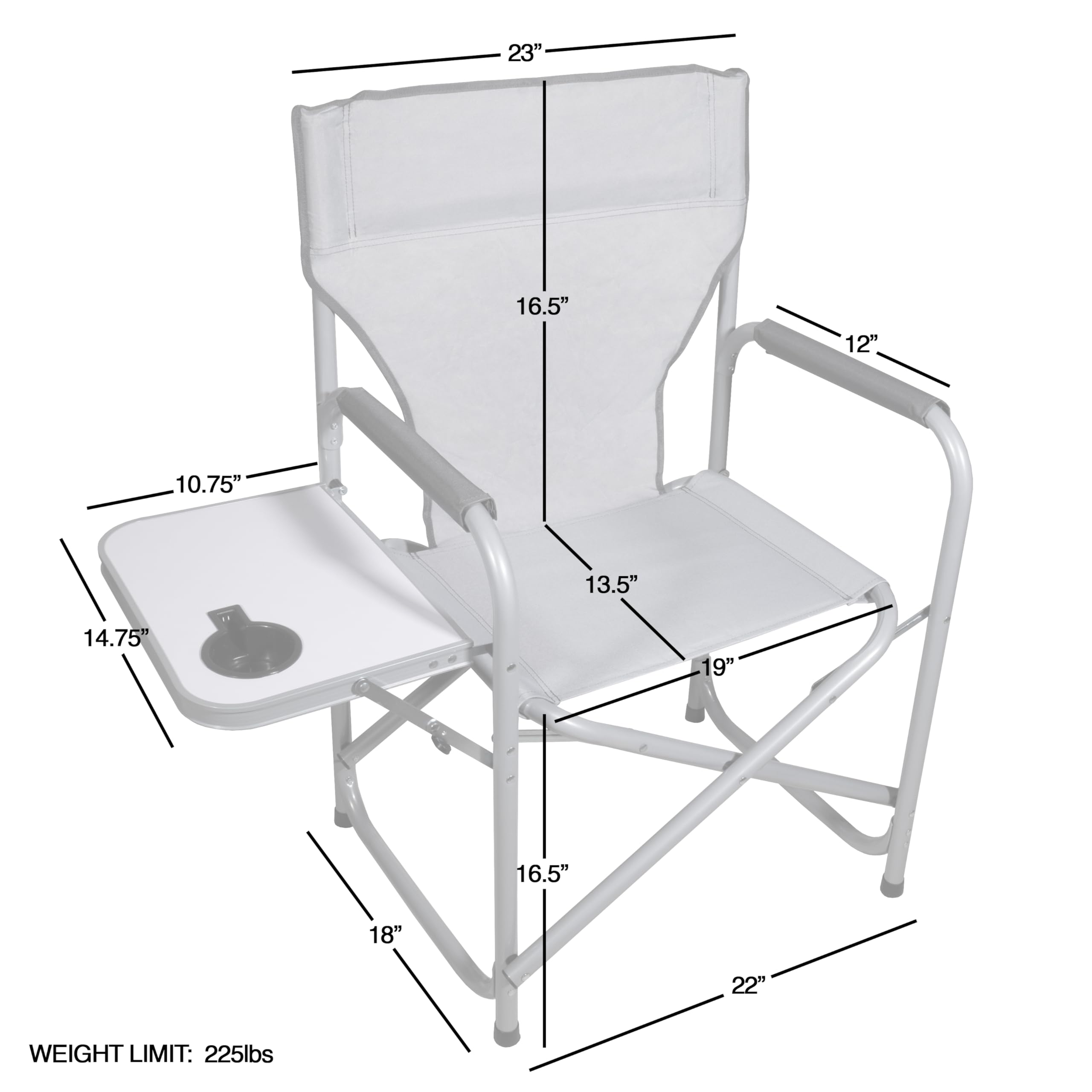 Zenithen Portable Outdoor Director's Folding Chair with Side Table - Lightweight Camping Chair for Sporting Events, Beach, Picnics & Backyard Relaxation - Light Grey