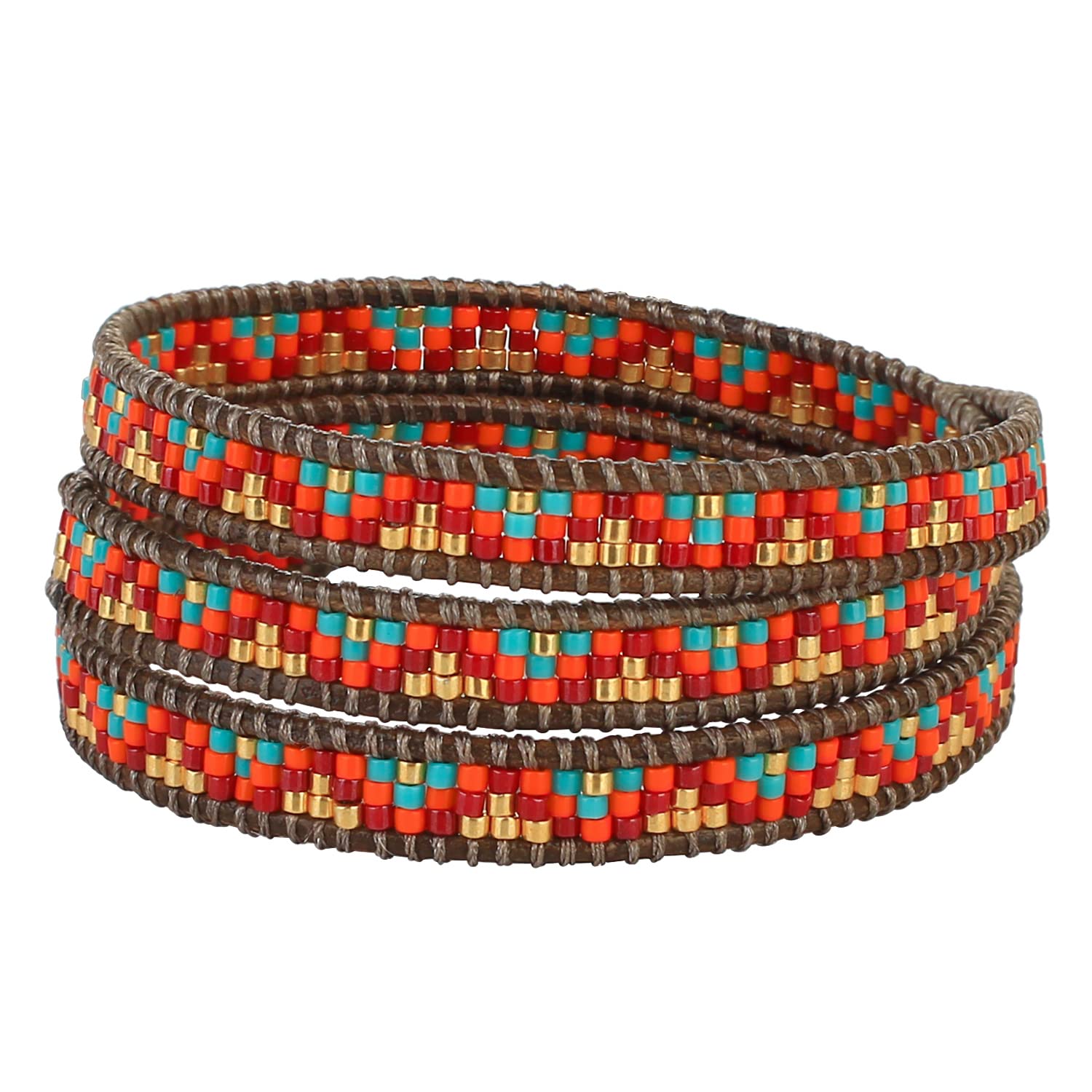 KELITCH Adjustable Leather Wrap Bracelet for Women - Handmade Crystal Beads Friendship Bangle Set of 3, Perfect for Gifts, Boho Jewelry & Everyday Wear