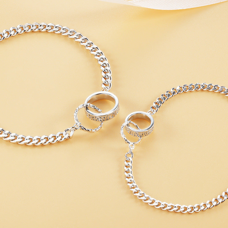 Valentine's Day Couple Bracelet Set - Romantic Link Chain Bracelets for Him and Her - Perfect Anniversary Gift for Boyfriend Girlfriend Couples - Date Night & Special Occasion Jewelry