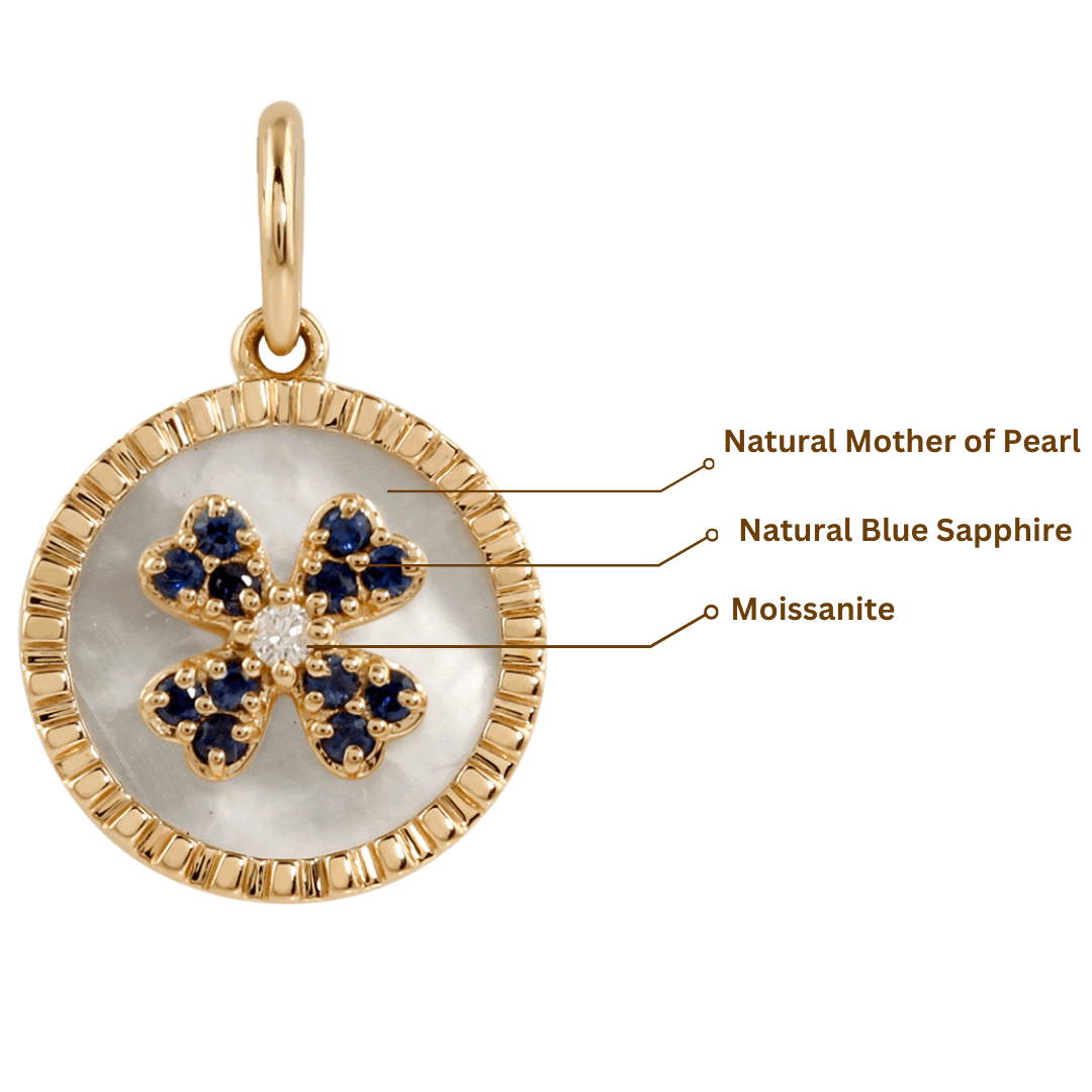 Elegant Mother of Pearl & Sapphire Clover Pendant Necklace - Perfect for Women's Jewelry Gifts, Birthday, Anniversary & Special Occasions