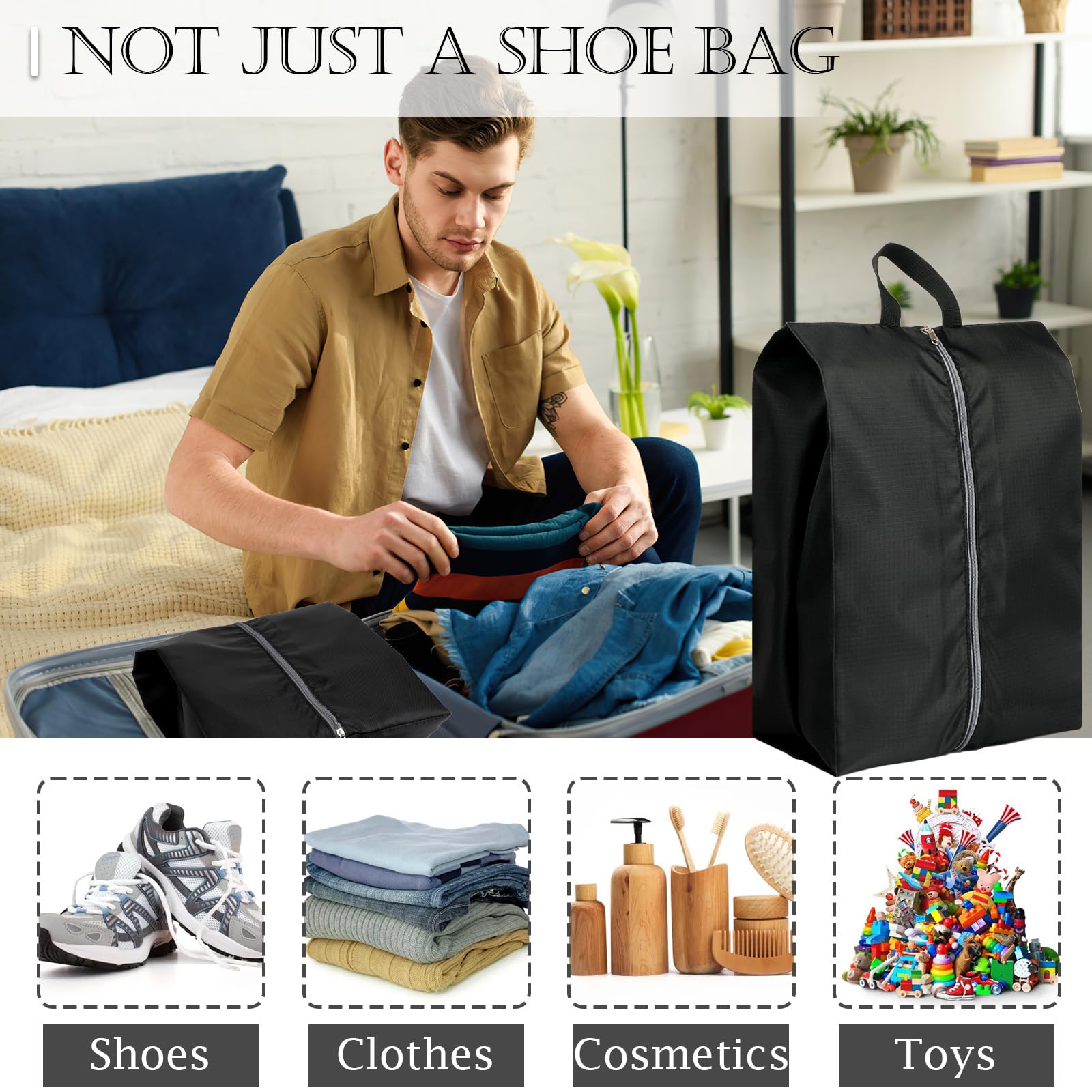 4-Pack Waterproof Travel Shoe Bags with Zipper - Large Portable Shoe Organizers for Men & Women - Perfect for Suitcase Packing, Gym, Vacation & Business Trips