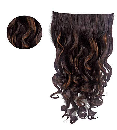 Pelo Curly Synthetic 5 Clips Hair Extension - Golden Brown Highlight | Heat Resistant Clip-in Hair Extensions for Women | Perfect for Parties, Weddings & Daily Styling