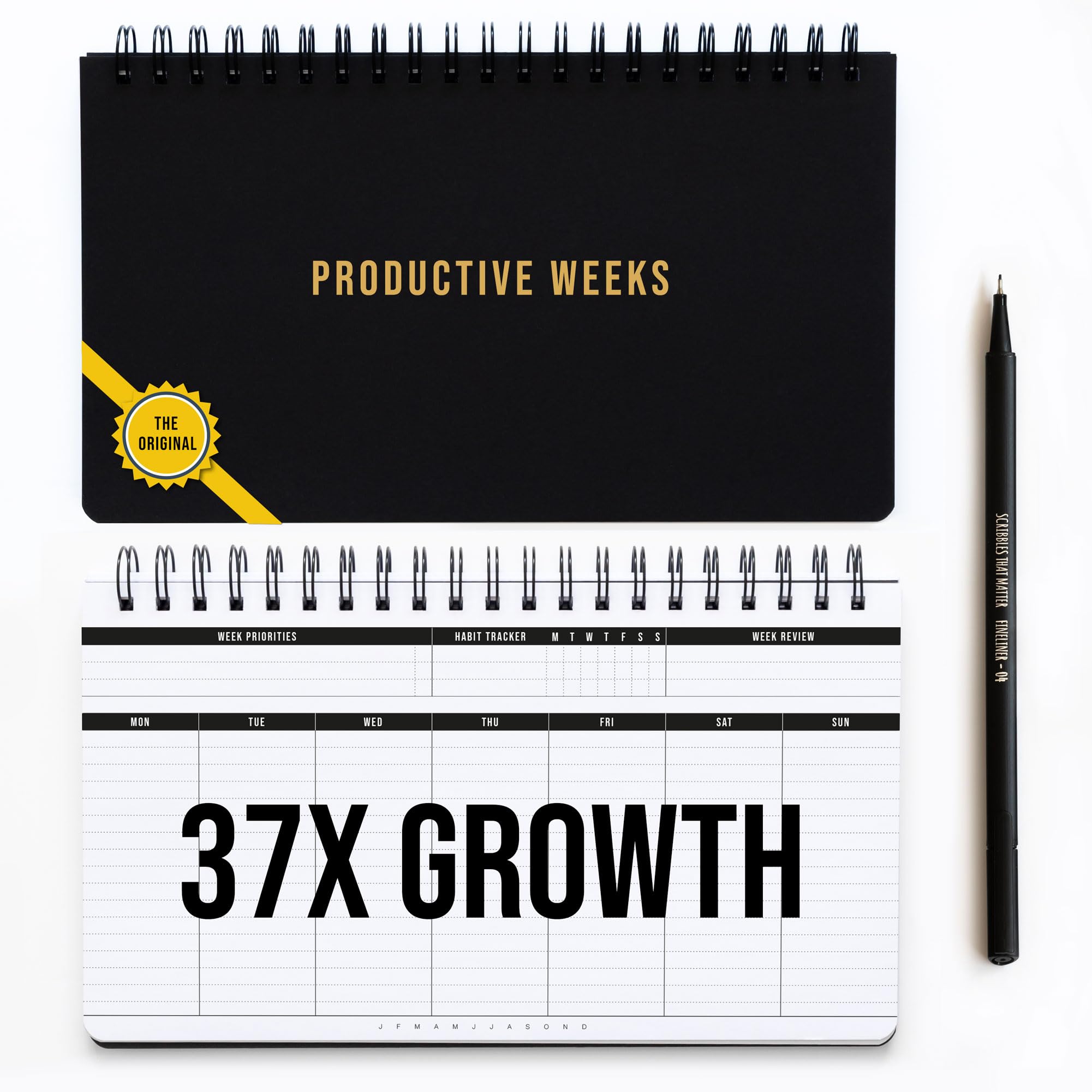 Scribbles That Matter 2025 Weekly Planner Spiral Bound - Undated Productivity Planner with Habit Tracker | 55 Weeks (29x17.2