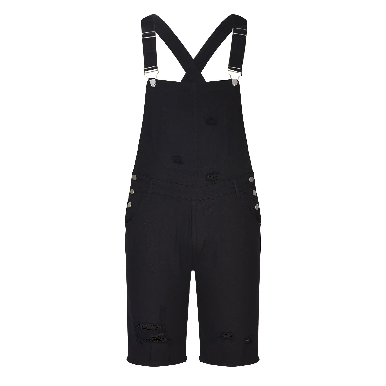 Men's Ripped Denim Bib Overalls Shorts - Adjustable Straps, Knee-Length Jumpsuit for Casual Wear, Workwear & Motorcycle Riding | Carpenter, Biker & Outdoor Activities
