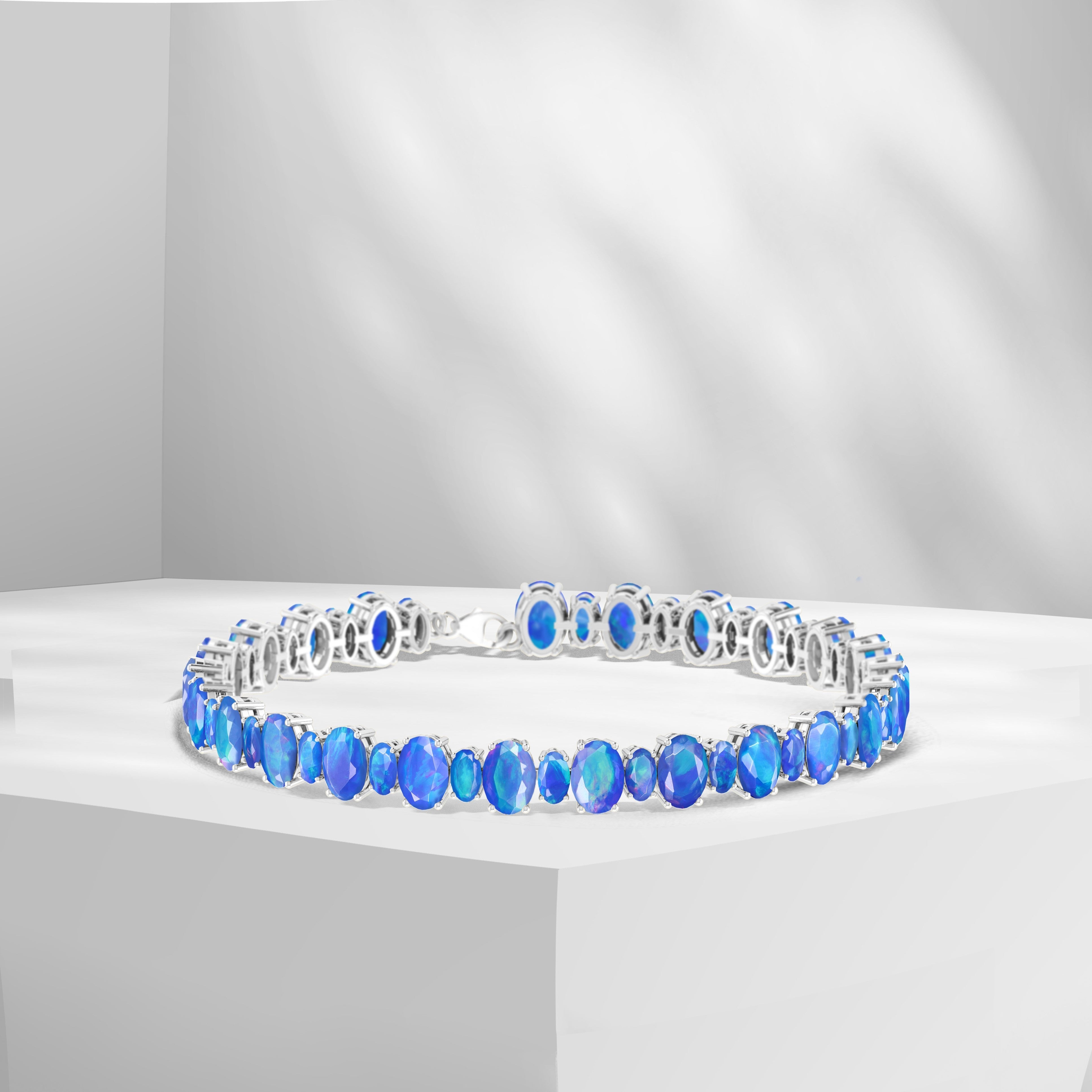 White Fire Opal Oval Gemstone Bracelet for Women - Handmade Sterling Silver Adjustable Bangle - Elegant Jewelry Gift for Birthday, Anniversary & Special Occasions