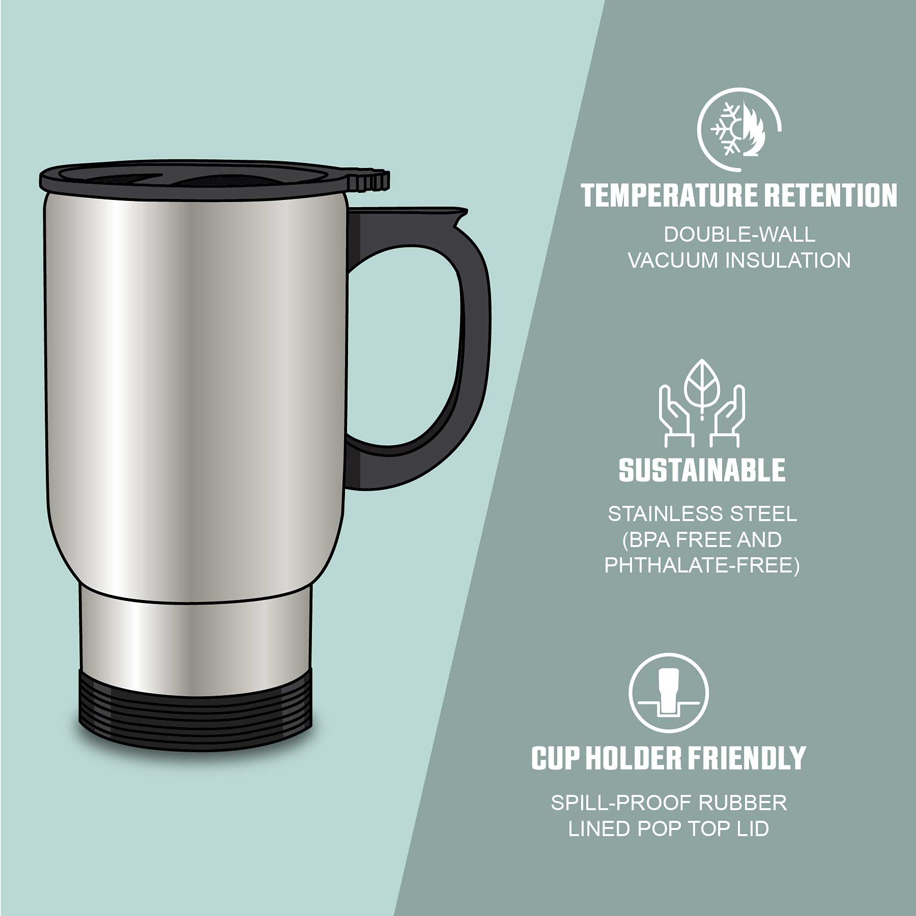 TJ Originals - Boston Massachusetts Stainless Steel Travel Mug 14oz, Insulated Coffee Tumbler with Handle & Skyline Design, Perfect Souvenir Gift for Tourists & Locals - Ideal for Commuting, Travel, Office & Outdoor Adventures