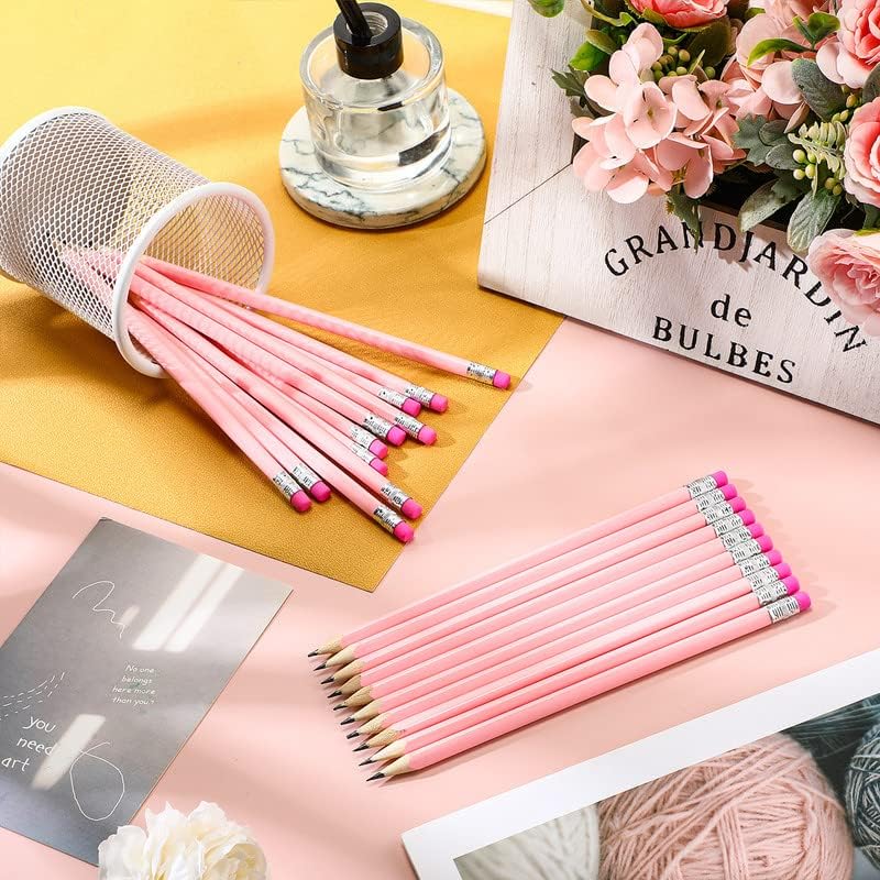 50 Pack Triangular Grip HB Graphite Pencils with Erasers - Wooden Wedding Pencils for Drawing, Sketching, School & Office Supplies (Pink) | Perfect for Bridal Showers, Back to School, Art Class & Gift Giving
