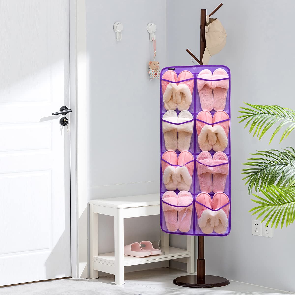 Dual-Sided Hanging Closet Organizer with 26 Pockets - Perfect for Socks, Underwear, Bras, Baby Clothes & Toddler Shoes (Purple-Clear Pockets) | Space-Saving Storage Solution for Kids' Rooms & Nursery Organization