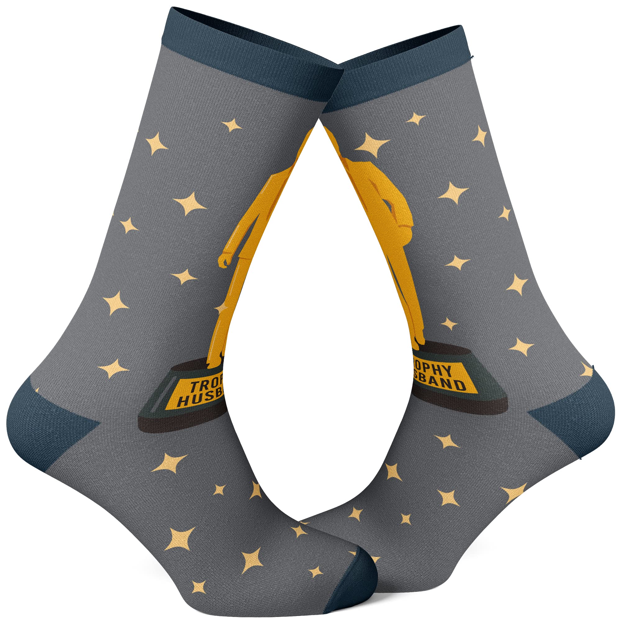 Funny Crazy Dog T-Shirts for Men | Trophy Husband Socks with Best Hubby Award Design | Sparkling Gold Footwear for Gifts & Casual Wear