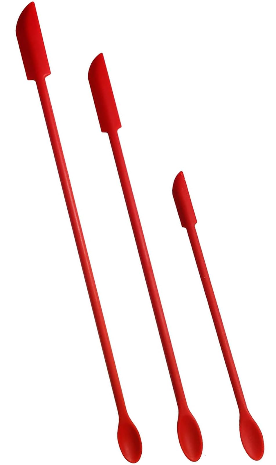 **Mini Silicone Spatula Set - 4 Pack Thin Makeup & Kitchen Scrapers for Jars, Bottles, Cosmetics - Perfect for Skinny Openings & Tight Spaces (Red, 3 Pack) - Ideal for Makeup Removal, Cooking & DIY Beauty**