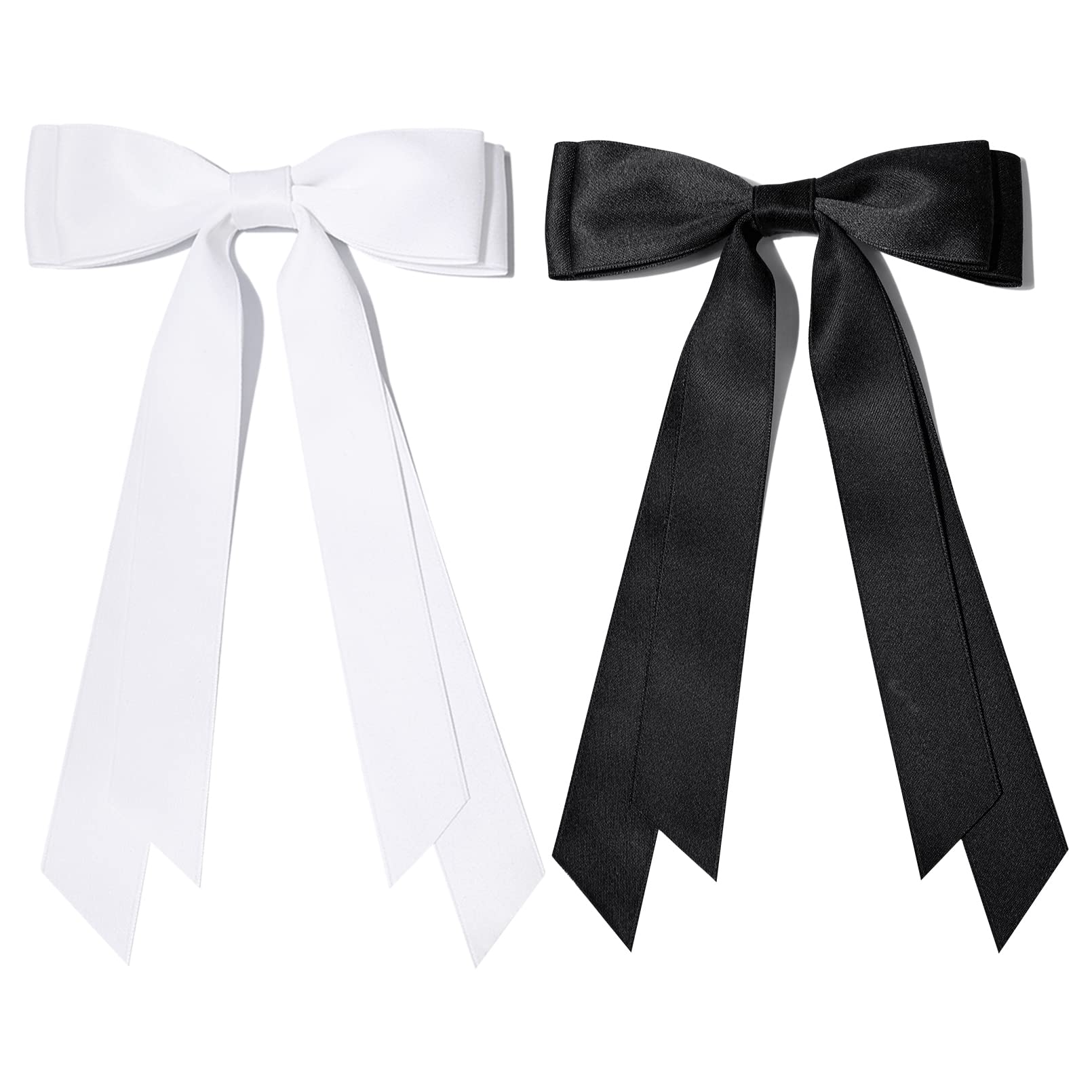 2PCS Silky Satin Hair Bows - Black & White Hair Clips with Metal Slides | Ponytail Holder Ribbon Accessories for Women, Girls, Toddlers & Teens | Perfect for School, Parties, Weddings & Everyday Wear