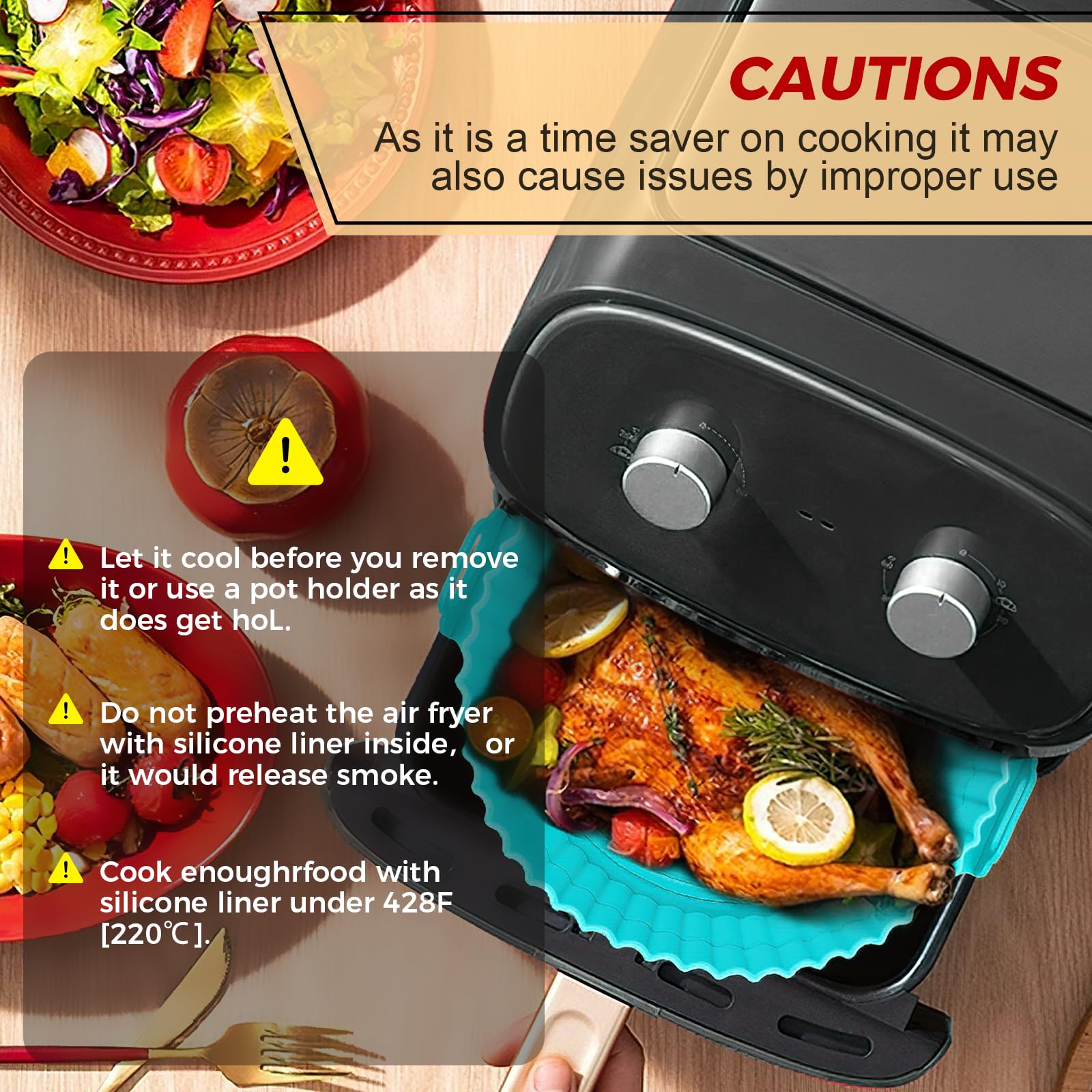 3Pcs Reusable Silicone Air Fryer Liners - 7.9 Inch Non-Stick Baking Tray, Food Grade & Greaseproof Accessories for Ninja, Tower, COSORI Air Fryers - Perfect for Roasting, Baking, and Frying Chicken Wings, Fries & Vegetables
