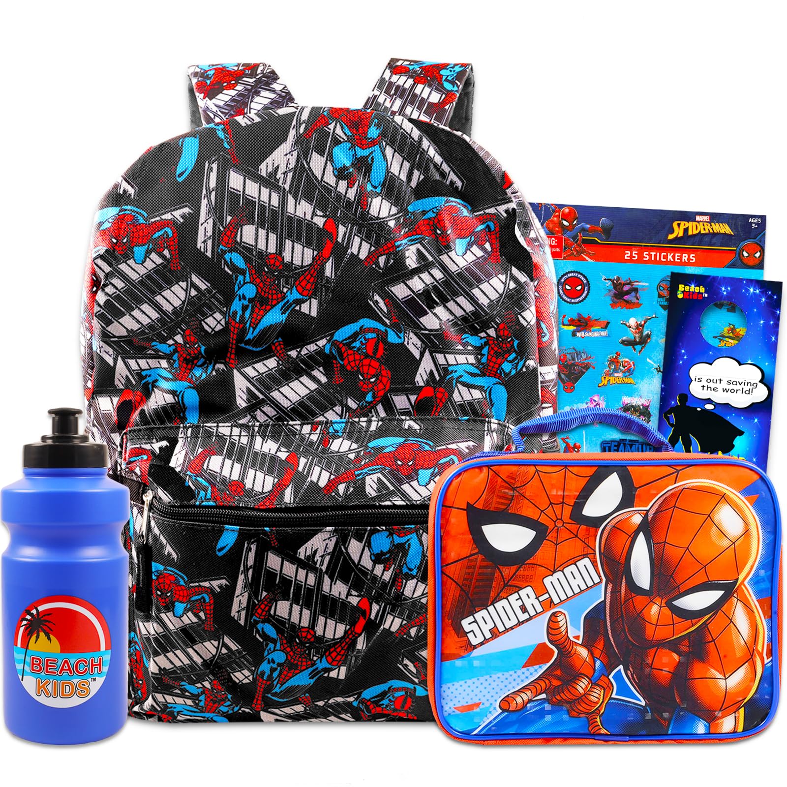 **Spider-Man Backpack Set for Boys Ages 4-6 - Kids' School Backpack with Lunch Box, Water Bottle & Stickers | Perfect for School, Travel & Superhero Adventures**