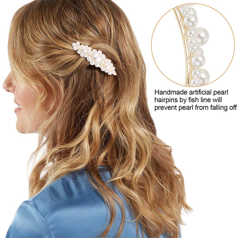 4 Pcs Pearl Hair Clips for Women & Girls - Jamieya Pearls Hair Barrettes & Pins, Elegant Headwear Styling Tools & Hair Accessories for Weddings, Parties & Daily Wear