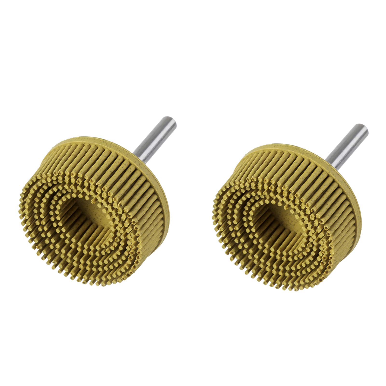 2 PCS 2-Inch Yellow Bristle Disc with 1/4-Inch Shank Attachment - 80 Grit Rubber Abrasive Brush for Angle Grinder - Coating Removal Disc - Perfect for Rust Removal, Paint Stripping & Surface Preparation on Metal, Wood & Concrete