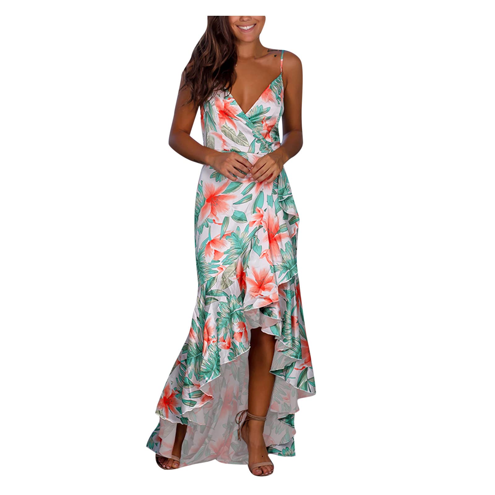 Gloneld Women's Casual Summer Sleeveless Floral Print Backless Maxi Long Dress - Beach Party, Vacation & Evening Wear Tunic Dress