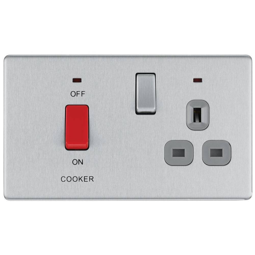 BG Nexus Screwless Brushed Steel Cooker Switch with 13A Socket FBS70G - Premium Kitchen Electrical Accessory for Modern Homes, Perfect for Stoves, Ovens & Countertop Appliances