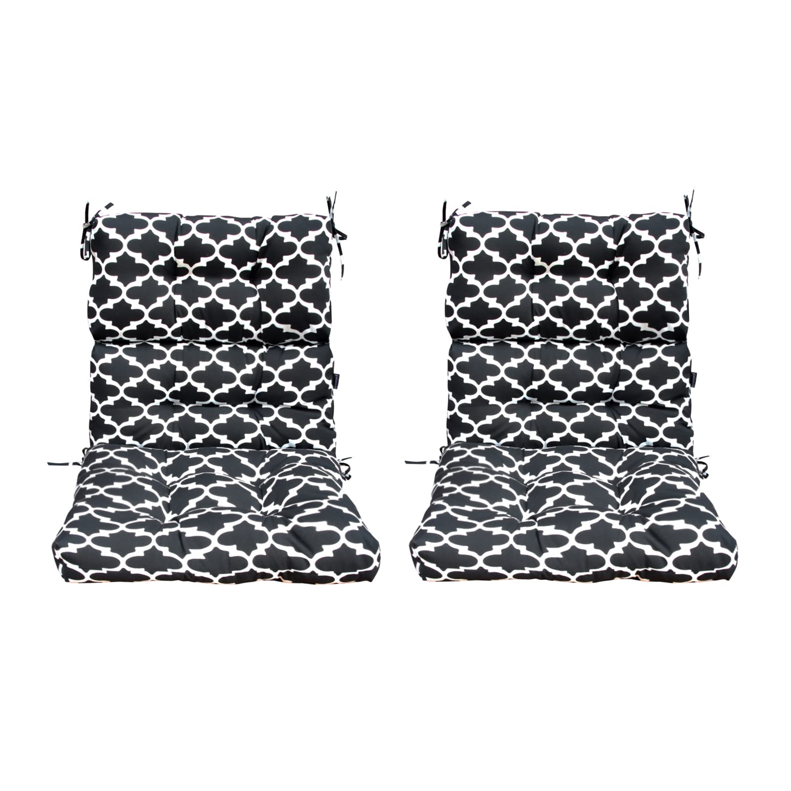 BOSSIMA Outdoor Patio High Back Lawn Chair Cushions - Tufted Square Corner Cushion Set of 2 (Black/White Floral Pattern) - Water-Resistant & UV-Protected for Garden, Poolside, and Deck Lounge Chairs