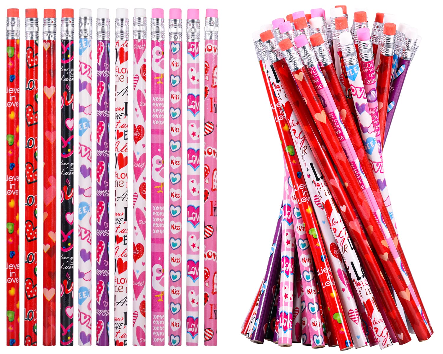 48-Pack Valentine's Day Pencils Bulk with Erasers - 12 Cute Designs for Classroom Rewards, Party Favors & School Supplies - Perfect for Valentine's Gifts, Teacher Appreciation & Back to School