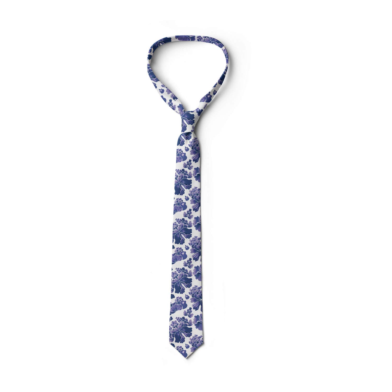 Ambesonne Watercolor Chinese Art Necktie - 3.7 Inch Violet Blue Lavender Dress Tie for Men | Perfect for Weddings, Business Meetings & Formal Events