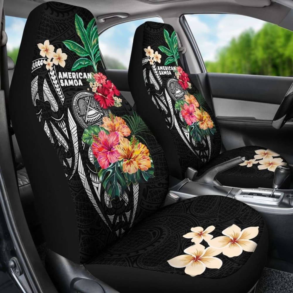Premium American Samoa Car Seat Covers - Polynesian Coat of Arms Design with Hibiscus Flowers (232125) - Perfect for SUVs, Trucks & Cars - Enhance Your Vehicle's Style & Protection