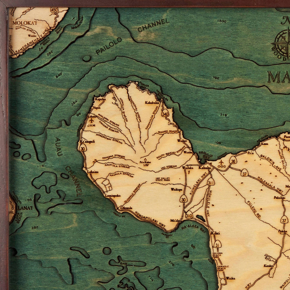 Handcrafted Maui Nautical Wood Map Wall Art - Hawaii Island Coastal Decor for Beach House, Office & Living Room