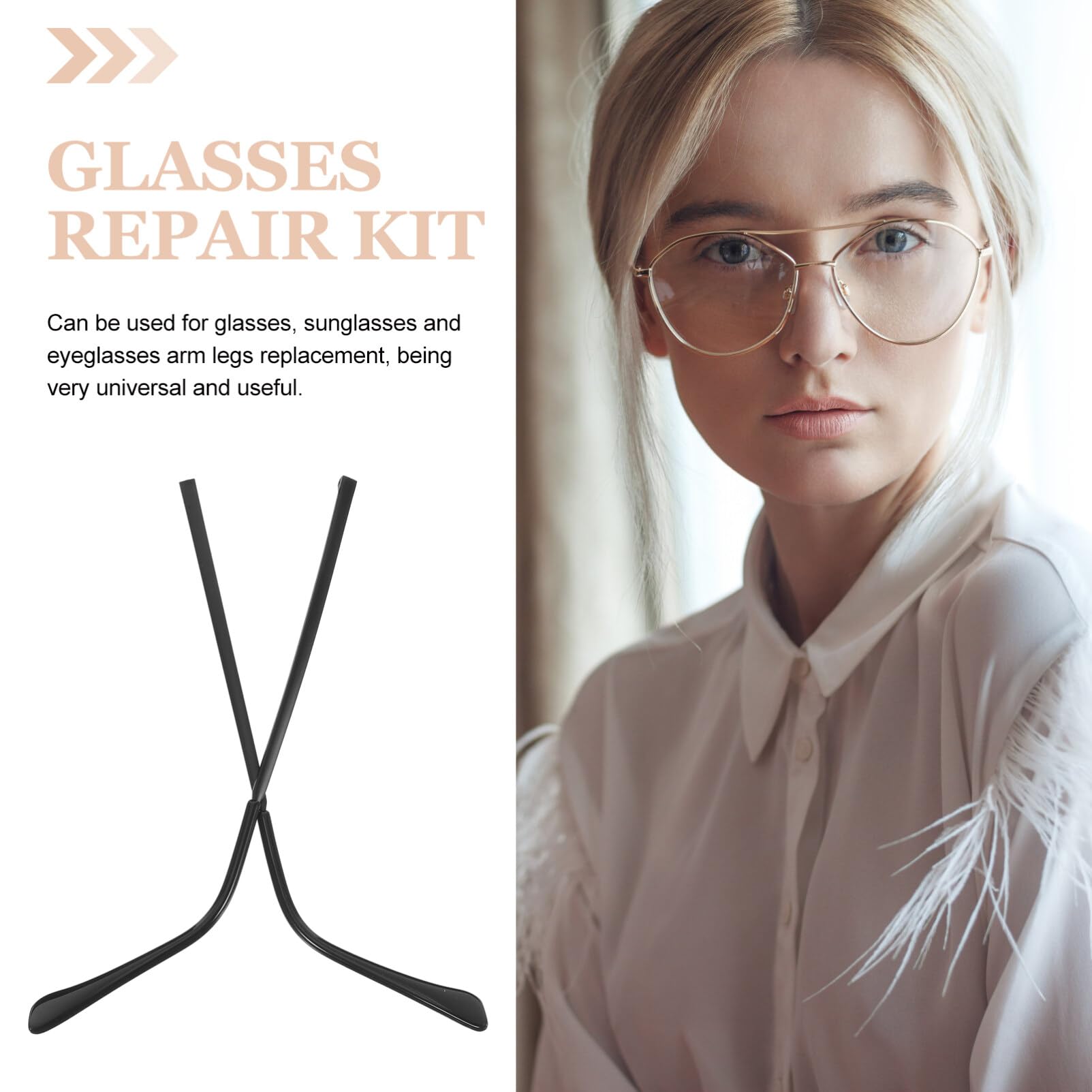 Alipis Metal Glasses Arm Replacement Kit with Screws - Repair Parts for Eyeglasses, Sunglasses & Reading Glasses (Black) | Durable Temple Legs for Broken Frames - Perfect for Home, Office & Travel Use