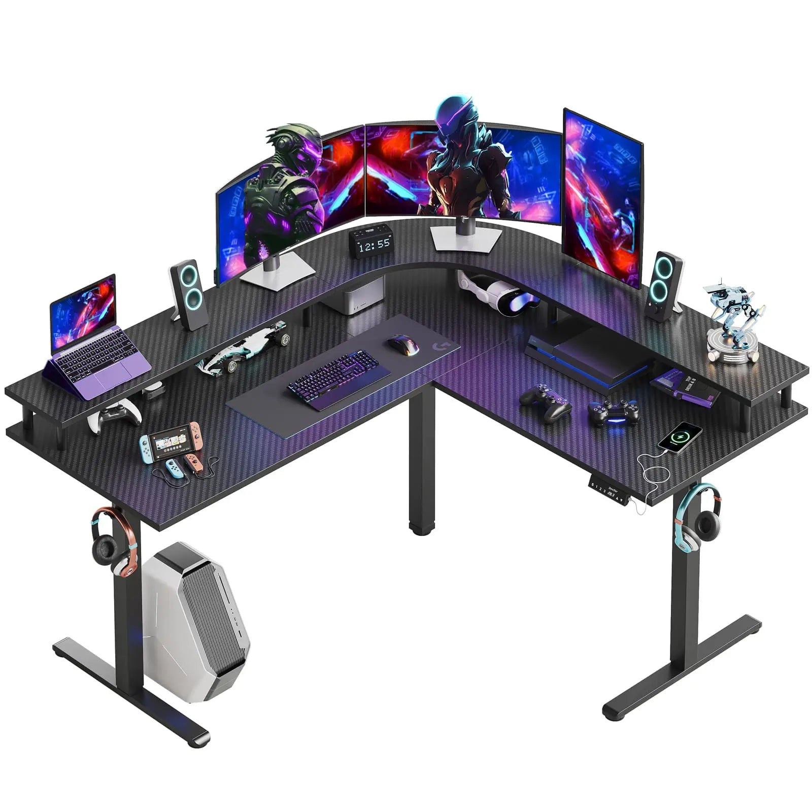 Bestier 63 Inch L-Shaped Electric Standing Desk with Monitor Stand - Adjustable Height Computer Workstation for Home Office, Gaming & Study (Black) - Perfect for Remote Work, Online Classes & Professional Workspaces