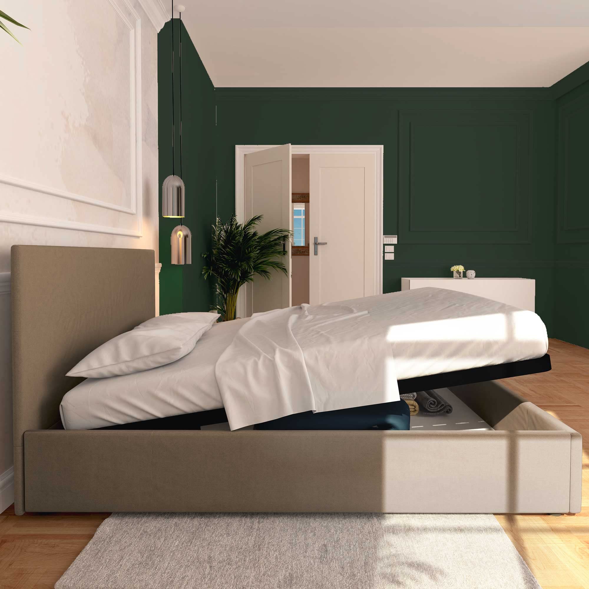 Baldiflex Single Bed Frame with Storage, Rossano Model - Synthetic Leather Upholstery, Slatted Base for Single Mattress, 180 x 200 cm, Elegant Headboard, Taupe Gray - Perfect for Small Bedrooms, Guest Rooms & Studio Apartments