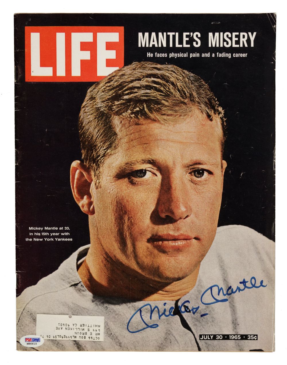 Authentic Mickey Mantle New York Yankees Signed 1965 Time Magazine with PSA/DNA Hologram - Rare Collectible for Baseball Memorabilia Fans & Sports Enthusiasts - Perfect for Display in Man Caves, Sports Bars, and Memorabilia Collections