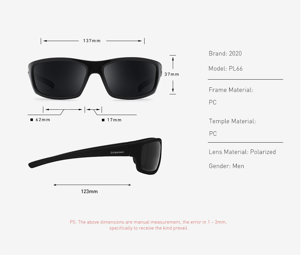 20/20 Polarized Square Sunglasses for Men - UV Protection, Anti-Glare, Lightweight & Durable - Perfect for Driving, Fishing, and Outdoor Activities