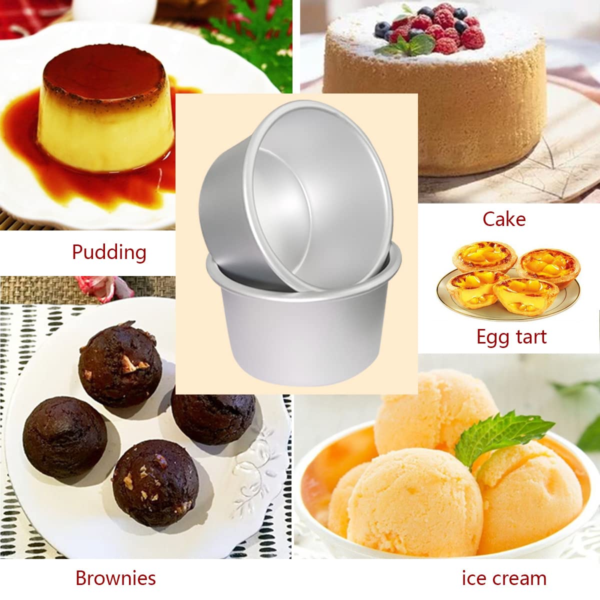 8-Piece Aluminum Pudding Cups Molds - 3.74 x 2 x 2.87 Inch Popover Pan for Cupcake, Muffin & Baking - Perfect for Desserts, Party Treats & Home Cooking
